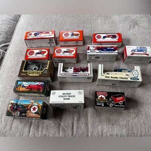 Vintage Die-Cast Truck Bank Collection – Texaco, Gulf, Ertl, Ford, Chevy – Lot o
